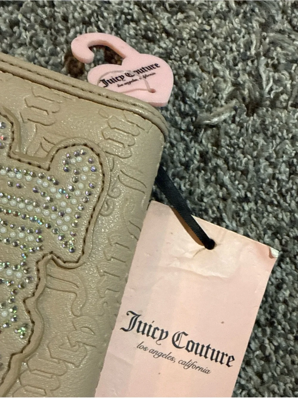 NWT Juicy Couture String Of Pearls Elongated Bifold Wallet Tan Brown